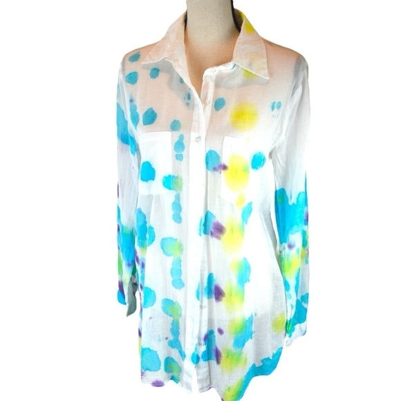 Charlie Paige Semi-Sheer Button Down Tunic Cover, Medium - Picture 1 of 8
